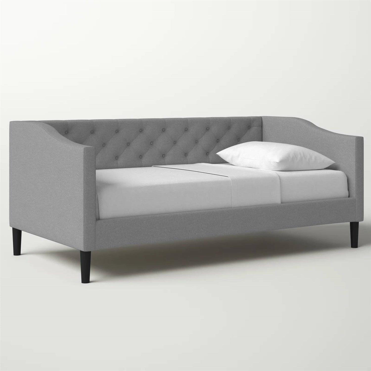 Twin size Modern Grey Fabric Upholstered Button-Tufted Daybed - PRHOMZ