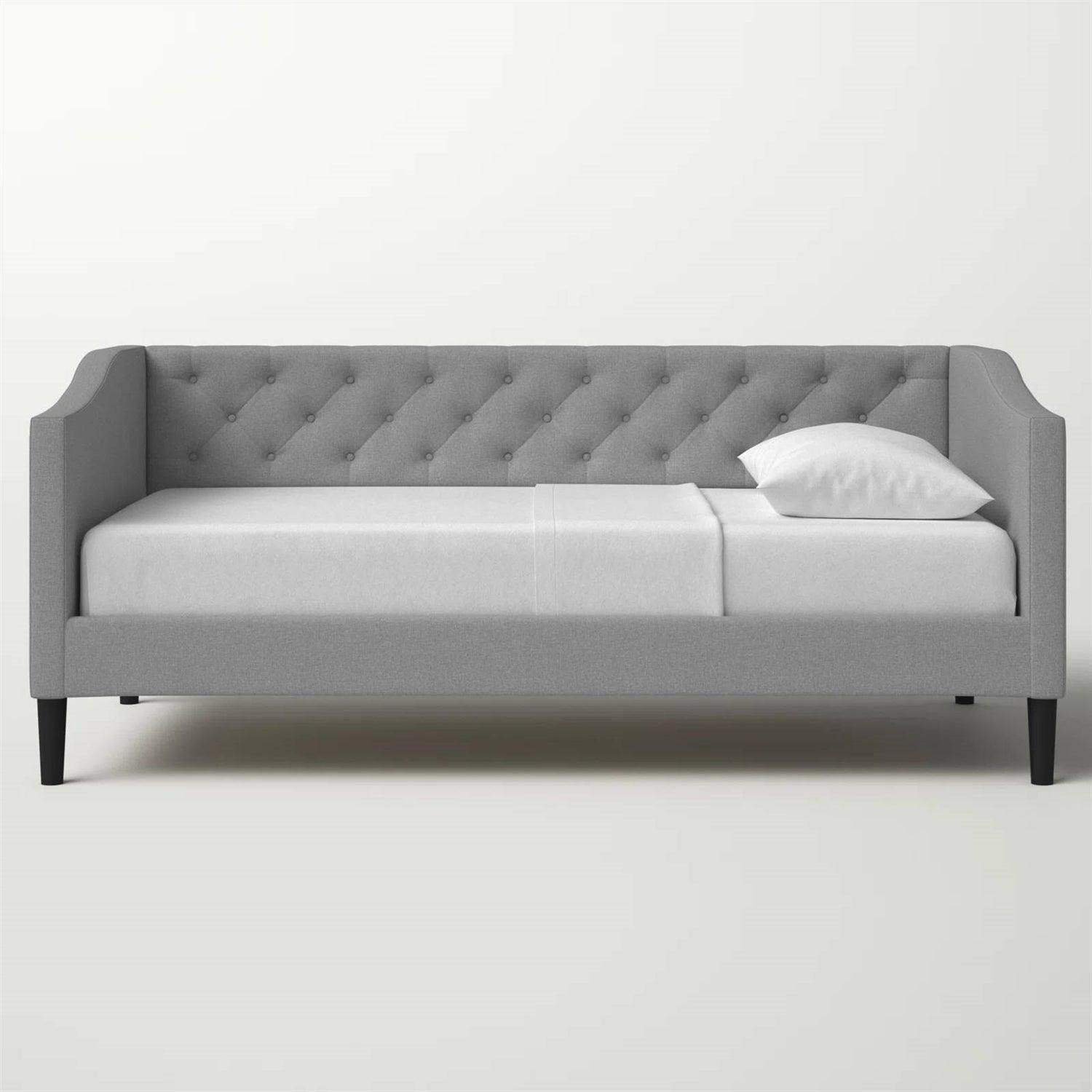 Twin size Modern Grey Fabric Upholstered Button-Tufted Daybed - PRHOMZ