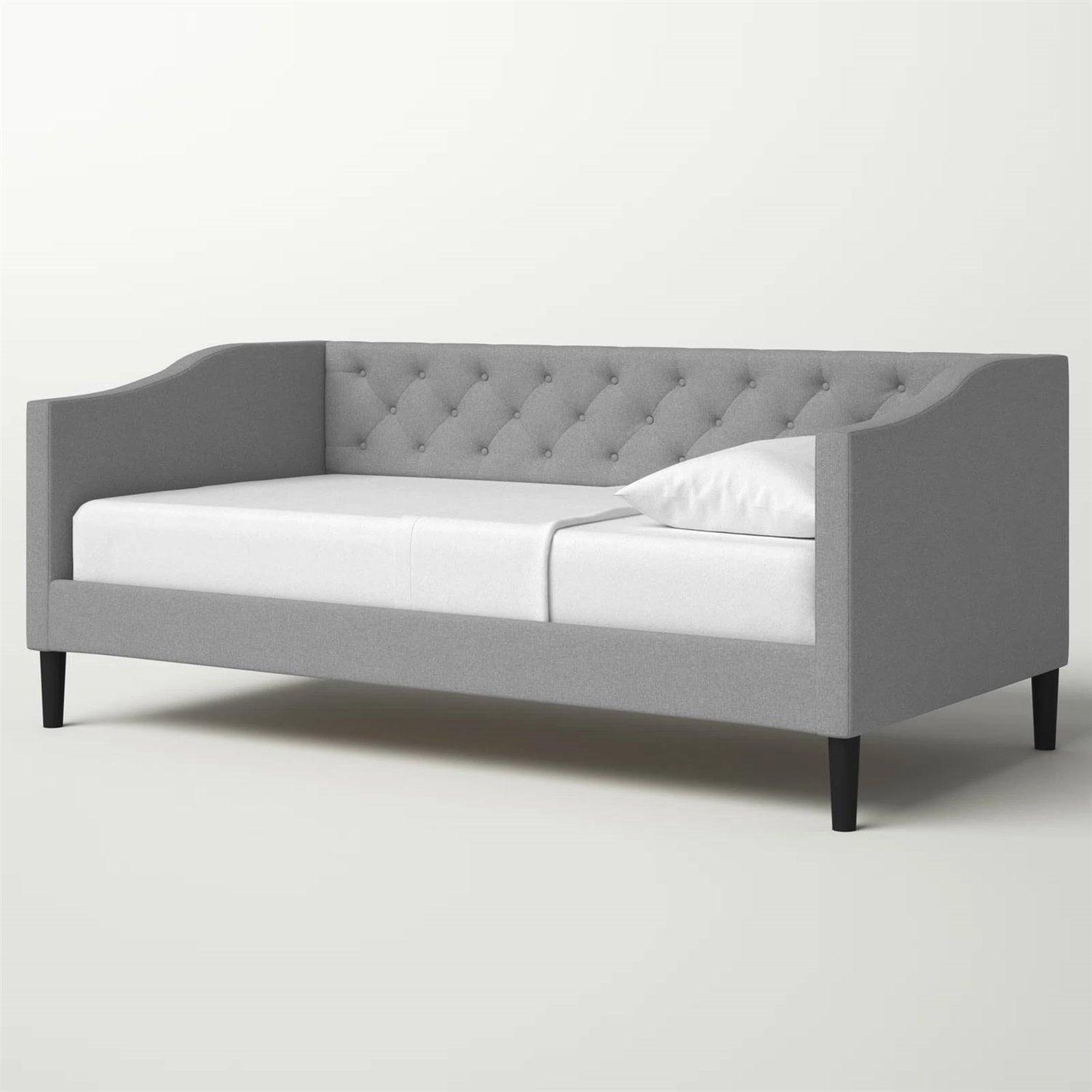 Twin size Modern Grey Fabric Upholstered Button-Tufted Daybed - PRHOMZ