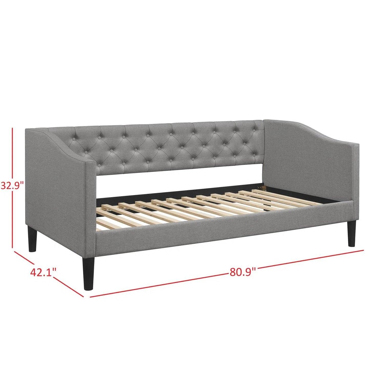 Twin size Modern Grey Fabric Upholstered Button-Tufted Daybed - PRHOMZ