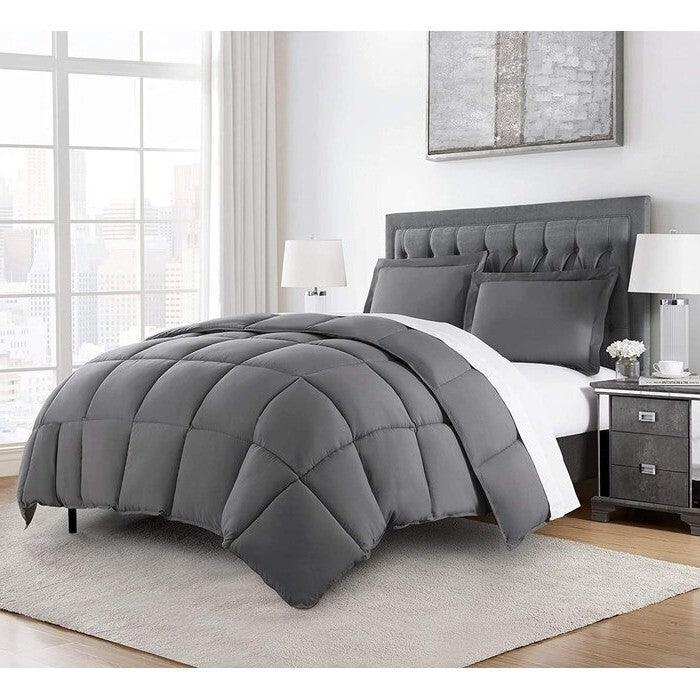 Queen Size Reversible Microfiber Down Alternative Comforter Set in Grey - PRHOMZ