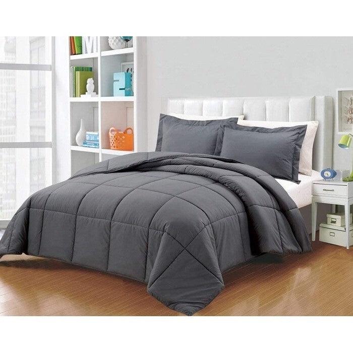 Queen Size Reversible Microfiber Down Alternative Comforter Set in Grey - PRHOMZ