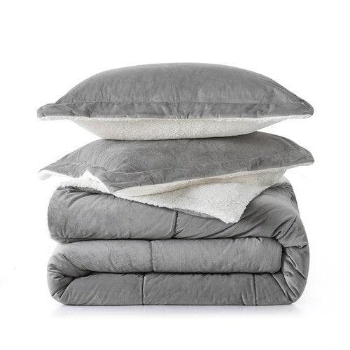 Queen Plush Microfiber Reversible Comforter Set in Grey - PRHOMZ