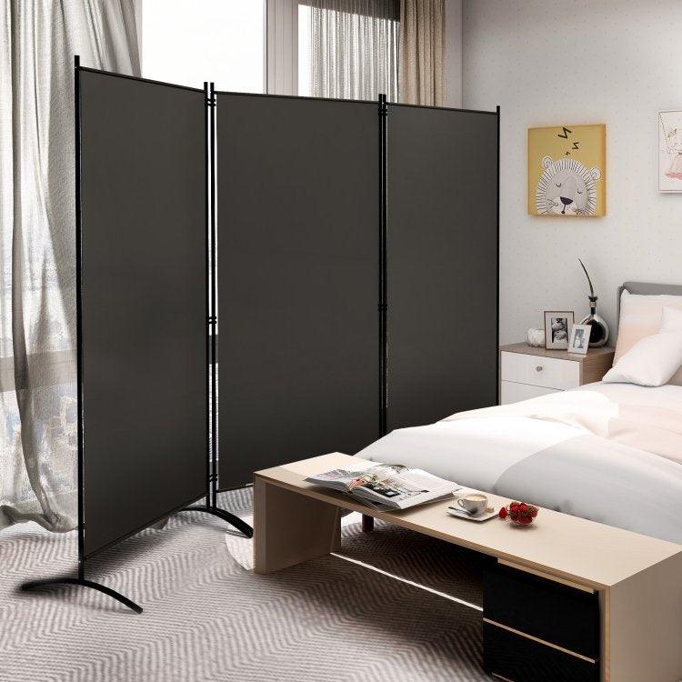 6-Ft Grey 3-Panel Room Divider Screen with Steel Base and Heavy Duty Hinges - PRHOMZ