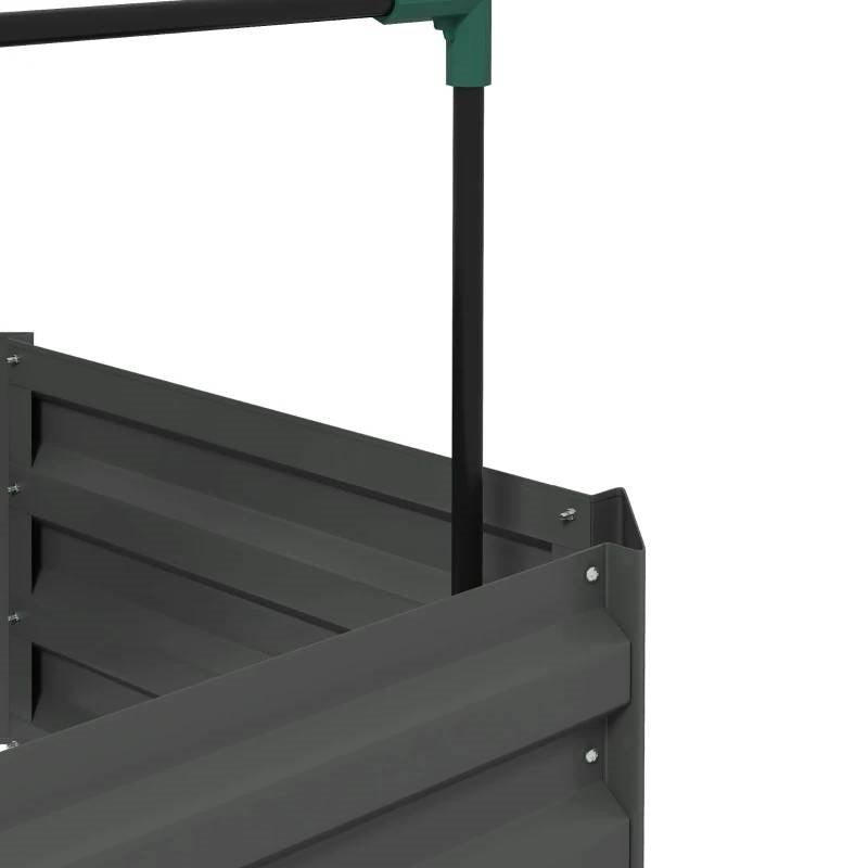 Grey Galvanized Open Bottom Raised Garden Bed Planter with Tomato Cage Trellis - PRHOMZ