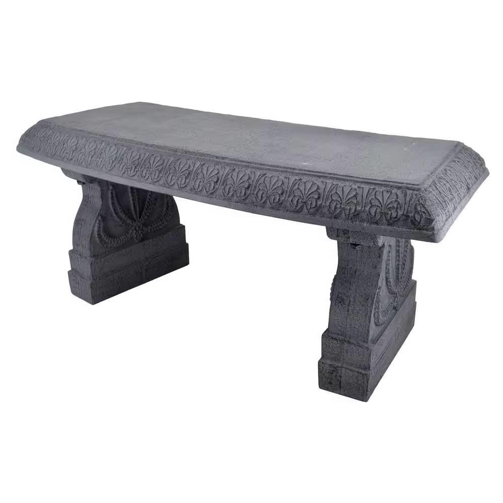 Outdoor Fiber-Clay Garden Bench in Grey Stone Finish - PRHOMZ