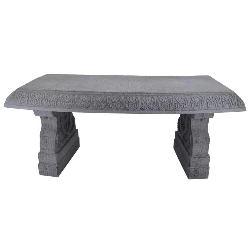 Outdoor Fiber-Clay Garden Bench in Grey Stone Finish - PRHOMZ
