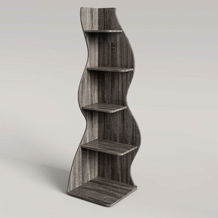 Modern 5 Shelf Corner Bookcase in Grey Wood Finish-1