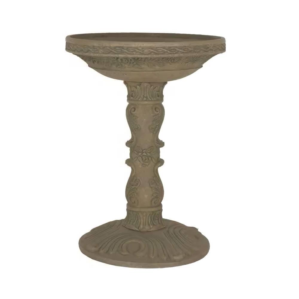 Outdoor Fiberglass Bird Bath in Aged Granite Stone Finish - PRHOMZ