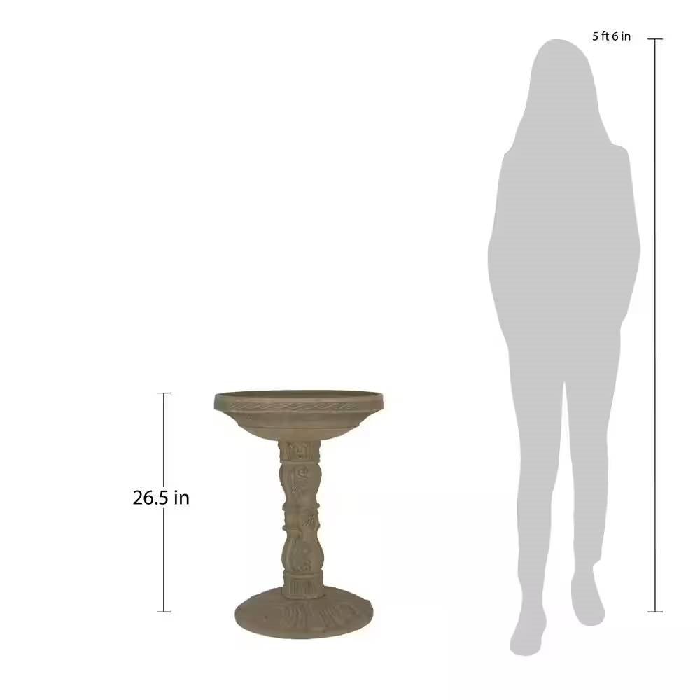 Outdoor Fiberglass Bird Bath in Aged Granite Stone Finish - PRHOMZ