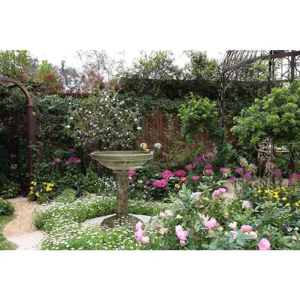 Outdoor Fiberglass Bird Bath in Aged Granite Stone Finish - PRHOMZ