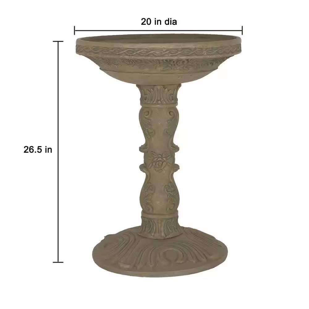 Outdoor Fiberglass Bird Bath in Aged Granite Stone Finish - PRHOMZ