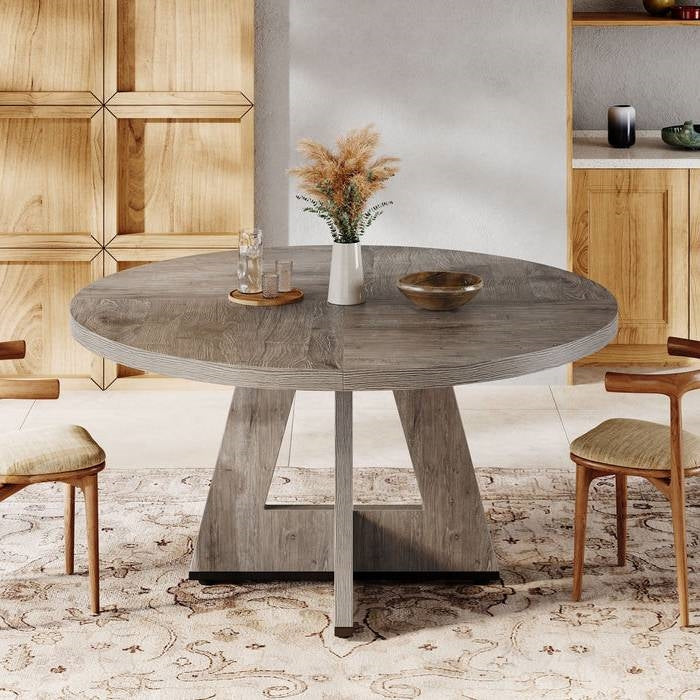 Modern Kitchen 4-Person Circular Dining Table in Grey Wood Finish-2