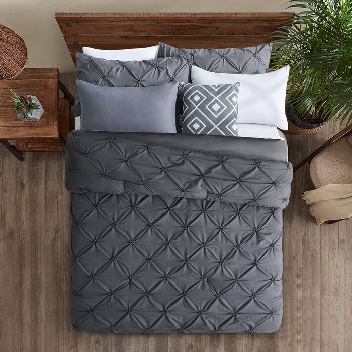 Twin Size All Season Pleated Hypoallergenic Microfiber Reversible 2 Piece Comforter Set in Gray-1