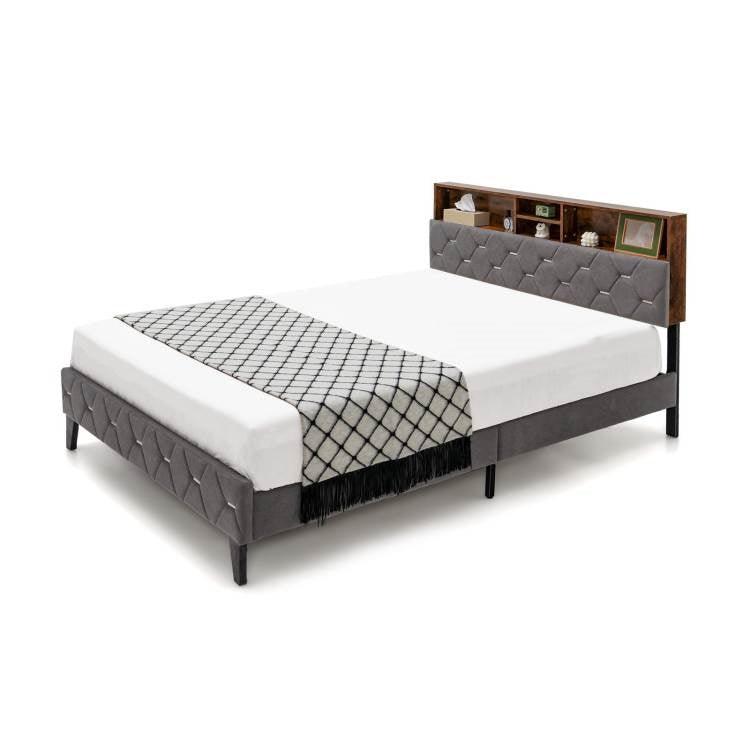 Full Size Velvet Upholstered Open/Close Storage Headboard Platform Bed - PRHOMZ