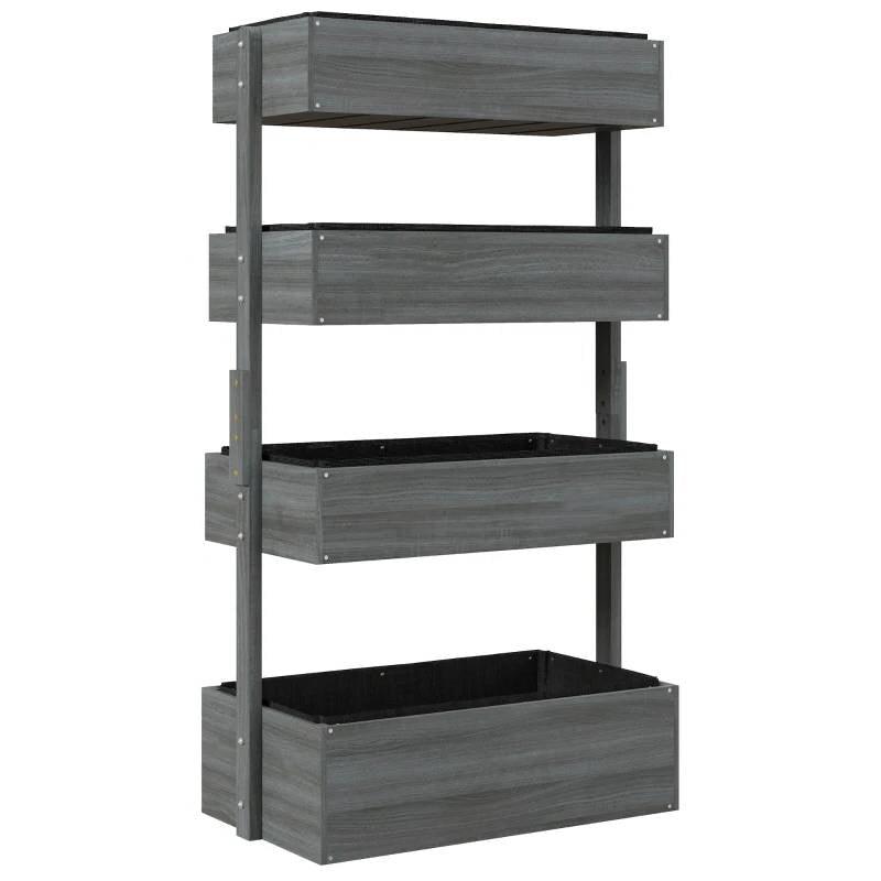 4 Tier Vertical Wooden Planter Box Raised Bed Grey - PRHOMZ