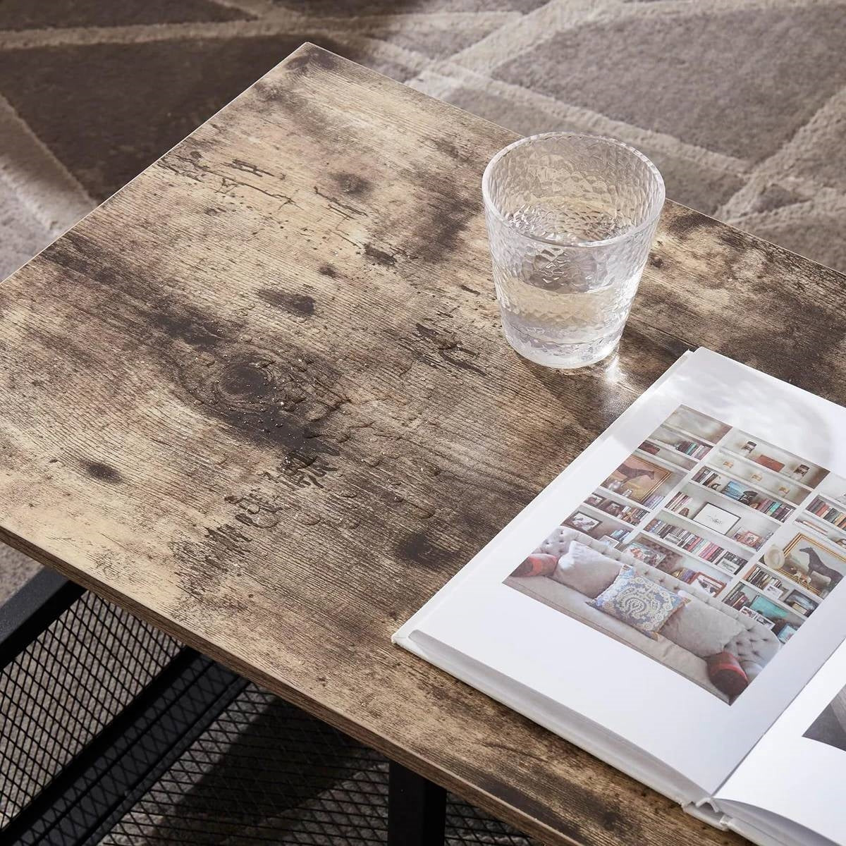 Industrial Modern Black Metal Grey Wood TV Stand with Media Storage Shelf-3