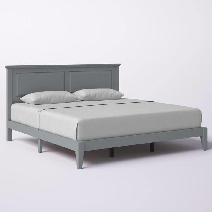 King Traditional Solid Oak Wooden Platform Bed Frame with Headboard in Grey - PRHOMZ