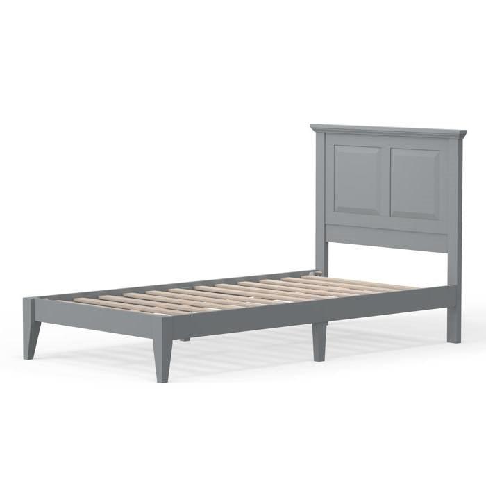 Twin Traditional Solid Oak Wooden Platform Bed Frame with Headboard in Grey - PRHOMZ
