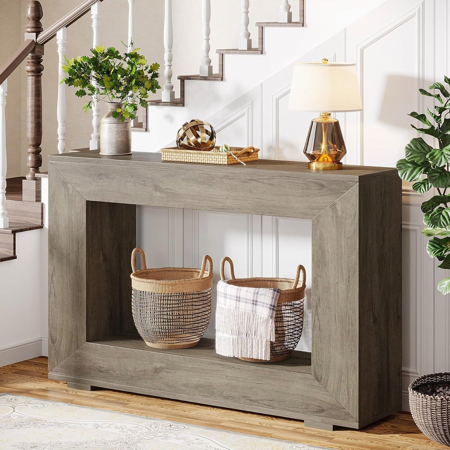 Modern Farmhouse 47-inch Long Entryway / Console Table in Grey Wood Finish-3