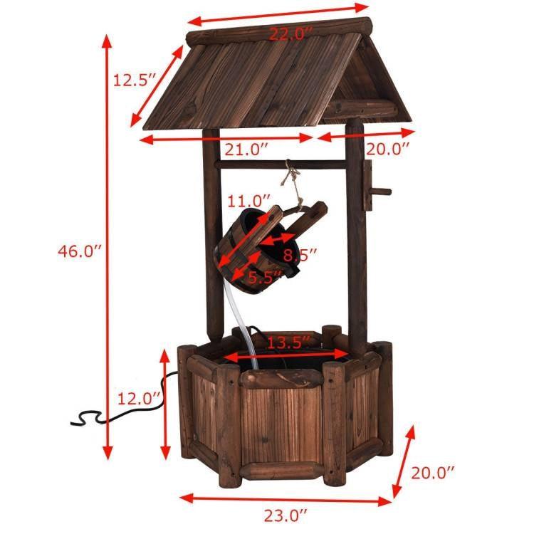 Outdoor Patio Garden Solid Wood Wishing Well Water Fountain with Pump - PRHOMZ