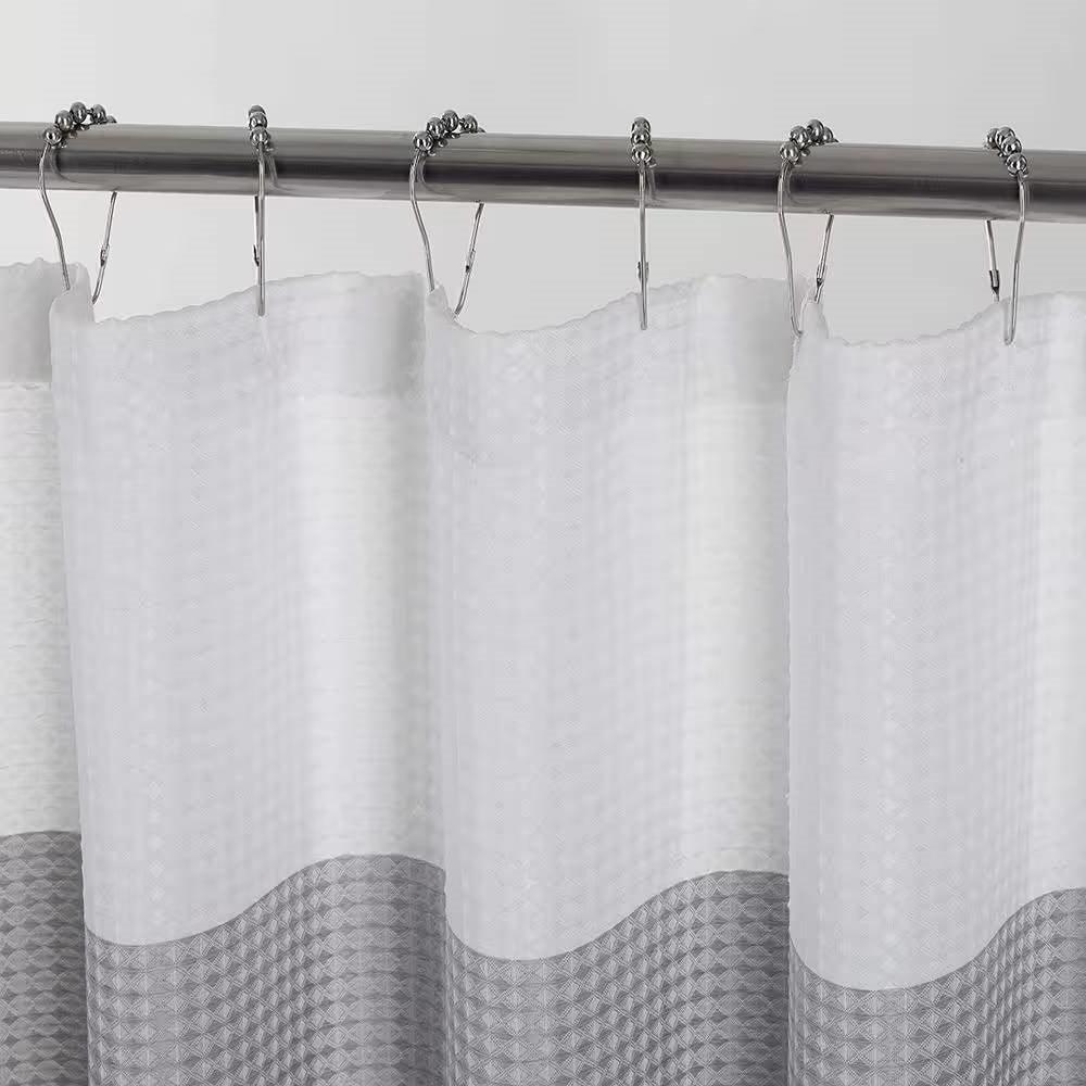 72-inch Grey White Striped Luxurious Textured Polyester Fabric Shower Curtain - PRHOMZ