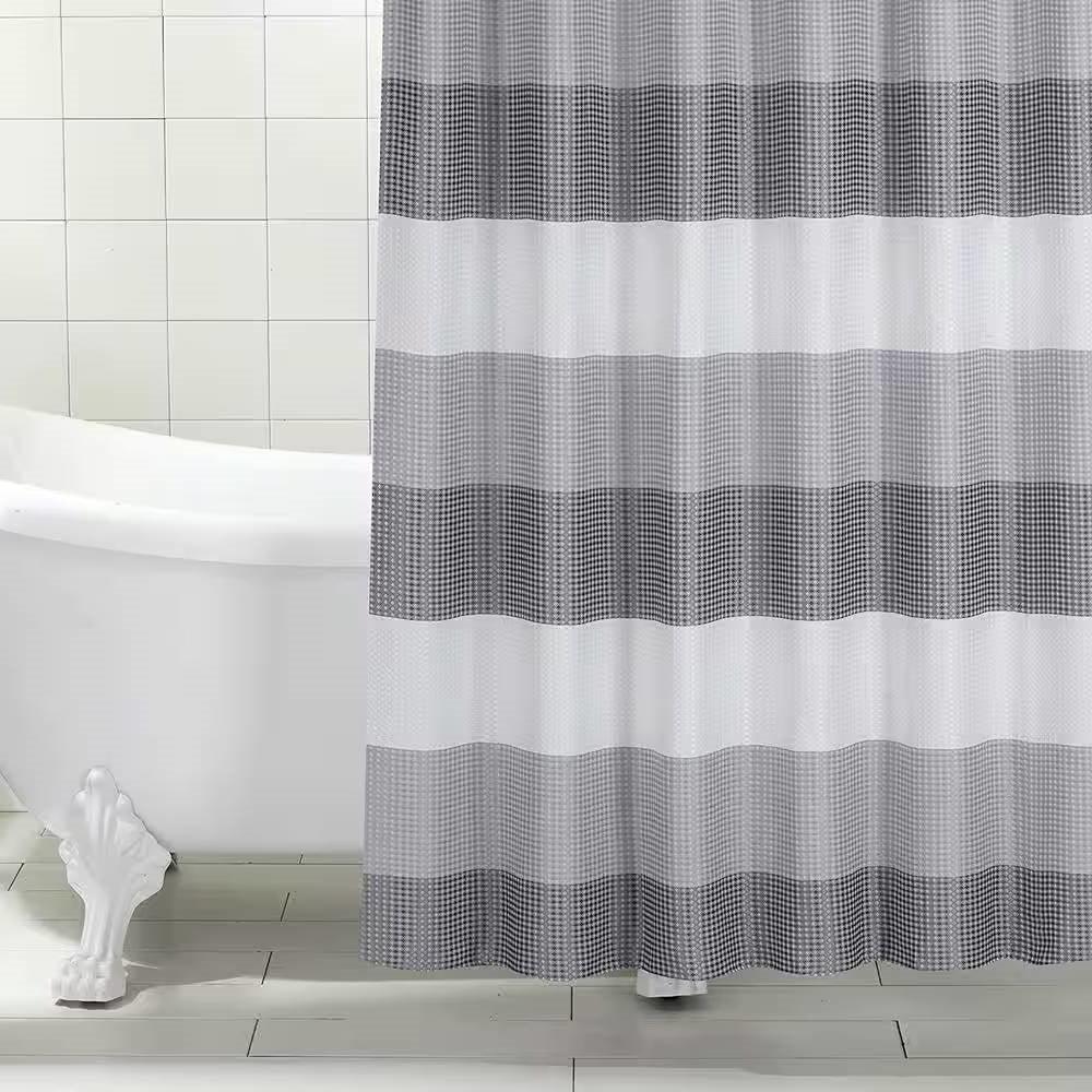 72-inch Grey White Striped Luxurious Textured Polyester Fabric Shower Curtain - PRHOMZ