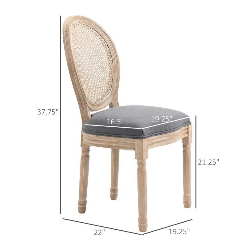 Set of 2 Vintage Upholstered Armless Rattan Back Dining Chairs Grey Wash - PRHOMZ