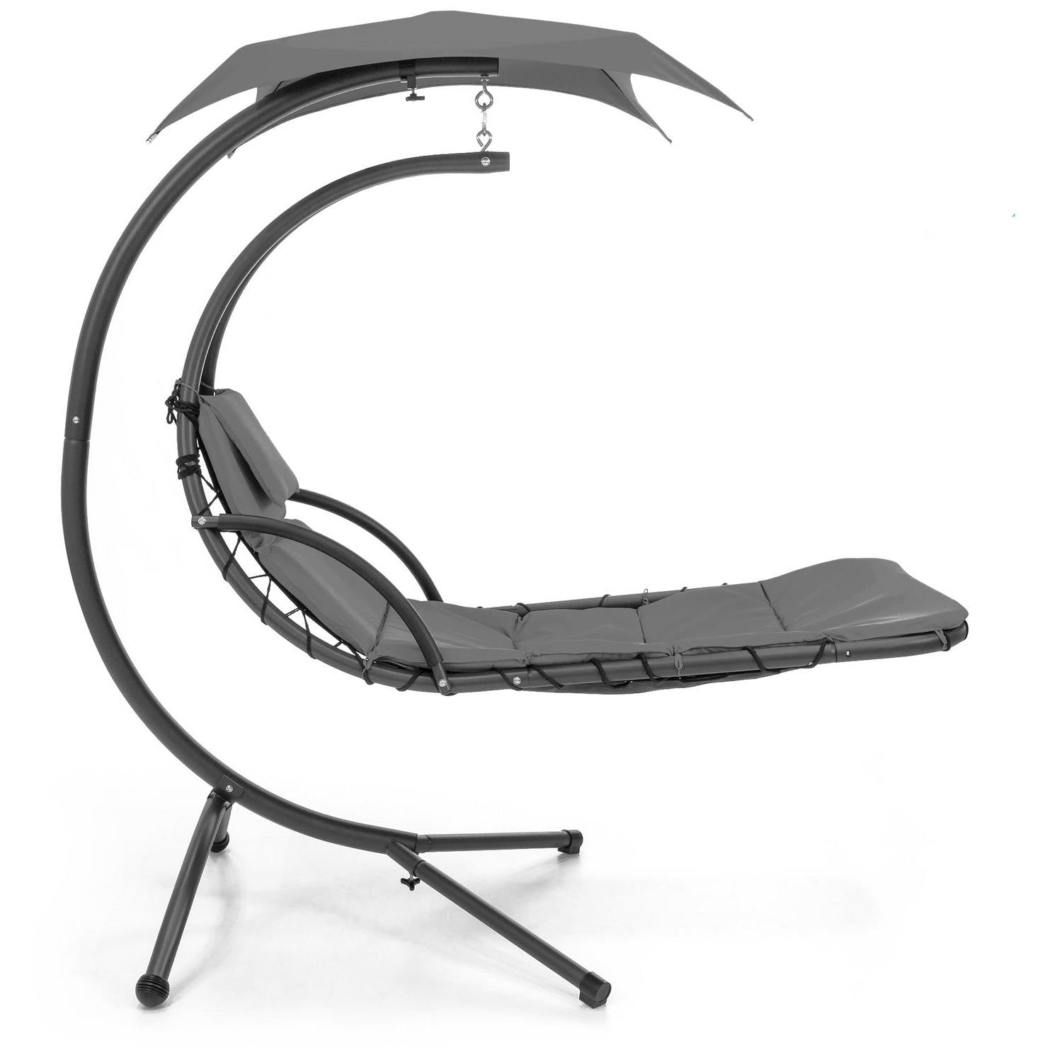 Grey Single Person Sturdy Modern Chaise Lounger Hammock Chair Porch Swing-2