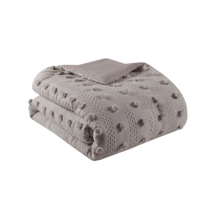 Twin/Twin XL 2-Piece Grey Microfiber Comforter Set with Decorative Pompoms-4