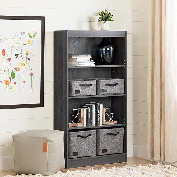 Modern Four Shelf Bookcase in Grey Oak Wood Finish-1