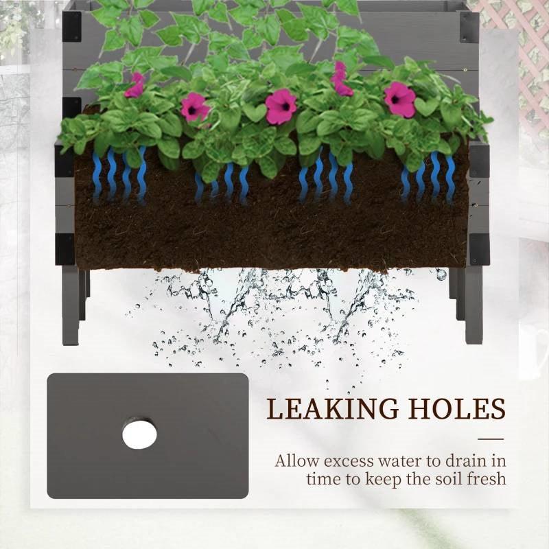 2 Tier Self Draining Grey Wood Raised Garden Bed Planter Box with Trellis - PRHOMZ