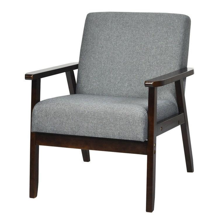 Retro Modern Classic Grey Linen Accent Chair – Espresso Wood Frame - PRHOMZ