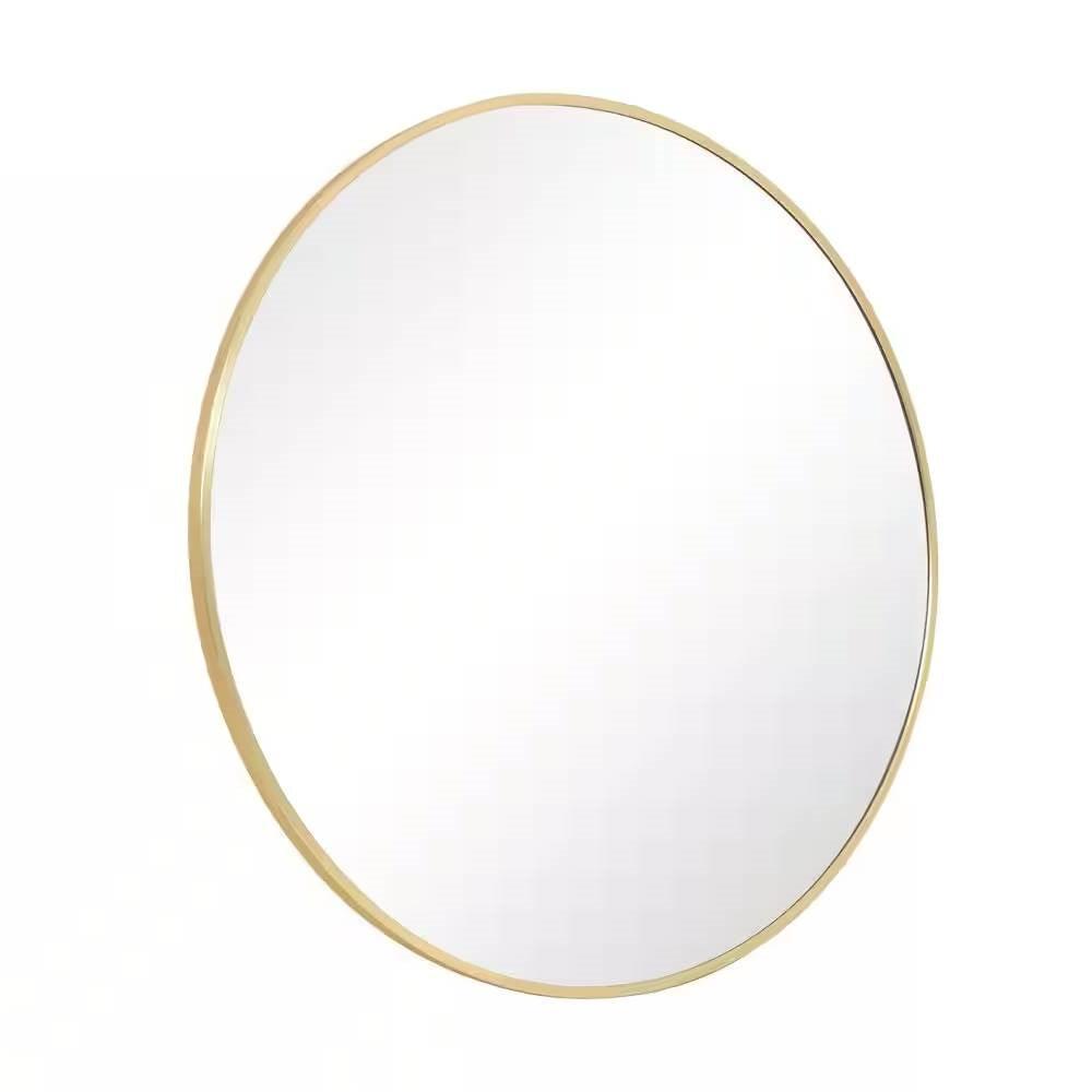 Round 24-inch Circular Bathroom Wall Mirror with Gold Frame - PRHOMZ
