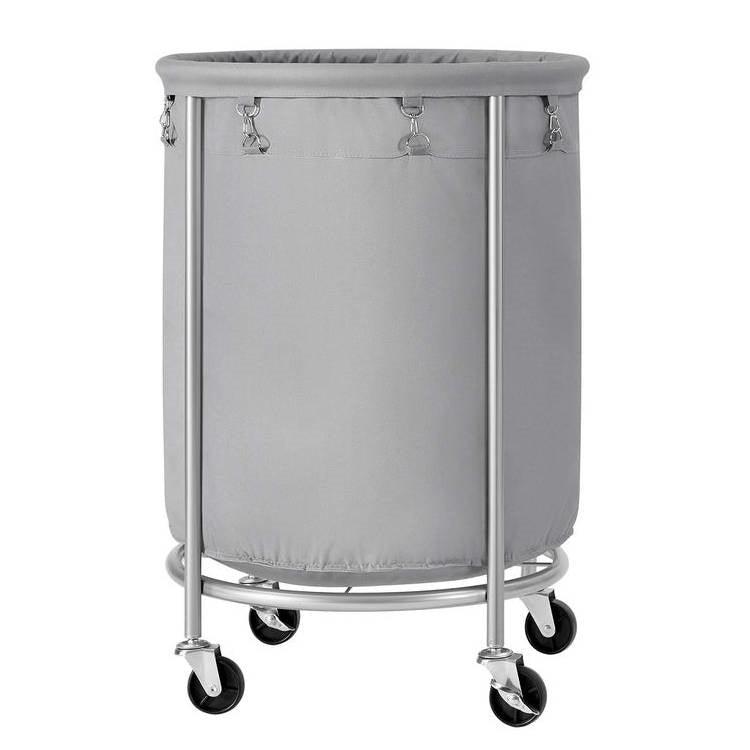 Round 45-Gallon Laundry Basket Hamper with Grey Fabric Bag Steel Frame on Wheels - PRHOMZ