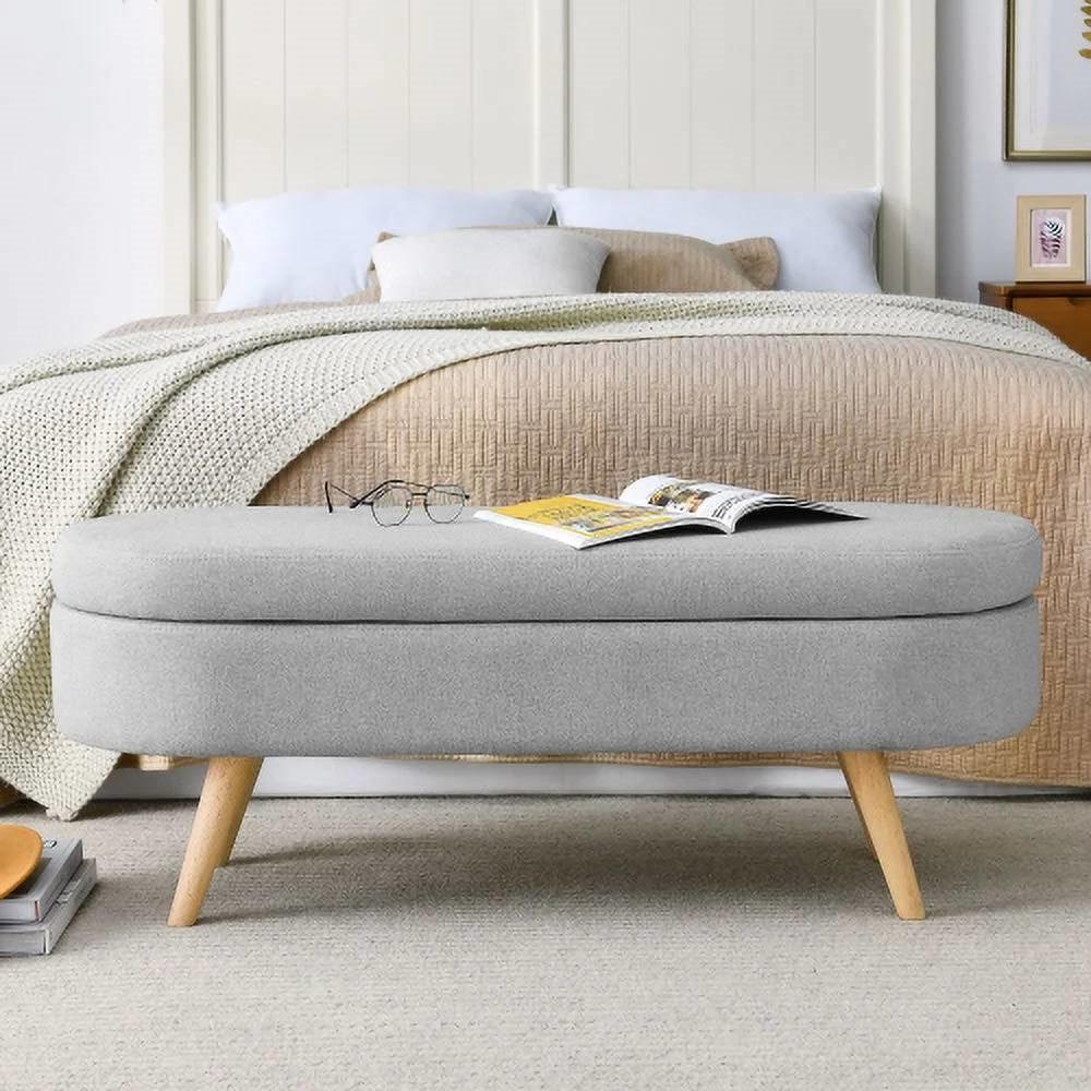 Mid-Century Modern Boho Style Grey Linen Bedroom Storage Bed Bench - PRHOMZ