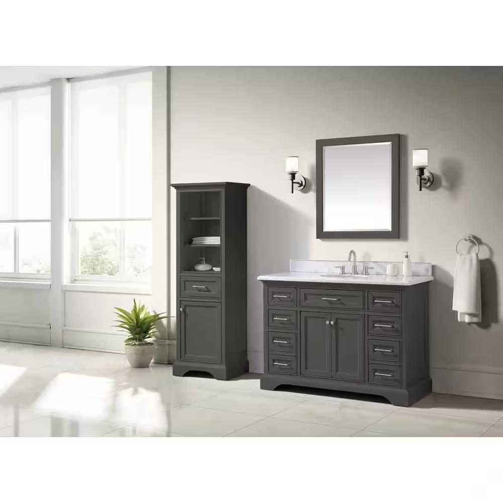 32-in x 28-in Bathroom Wall Mirror with Grey Solid Wood Frame - PRHOMZ