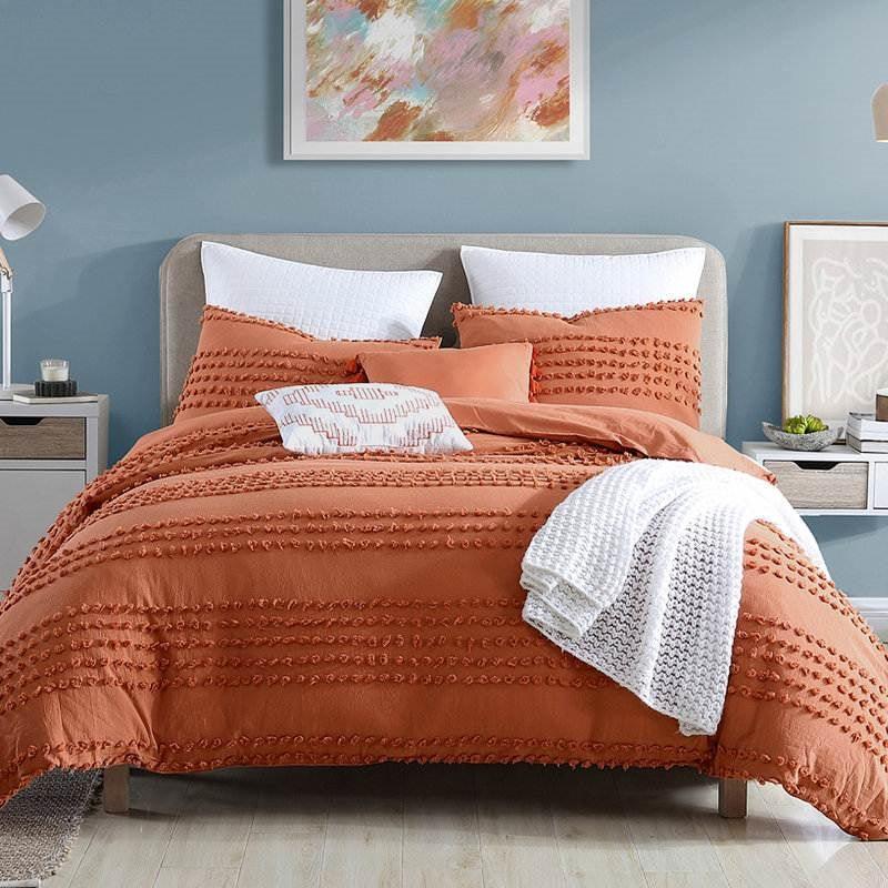 King size 5-Piece 100-Percent Cotton Clip Dot Comforter Set in Brick Orange - PRHOMZ