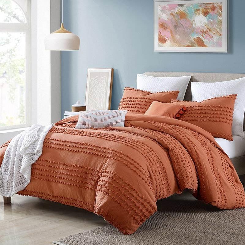 Full/Queen 5-Piece 100-Percent Cotton Clip Dot Comforter Set in Brick Orange - PRHOMZ