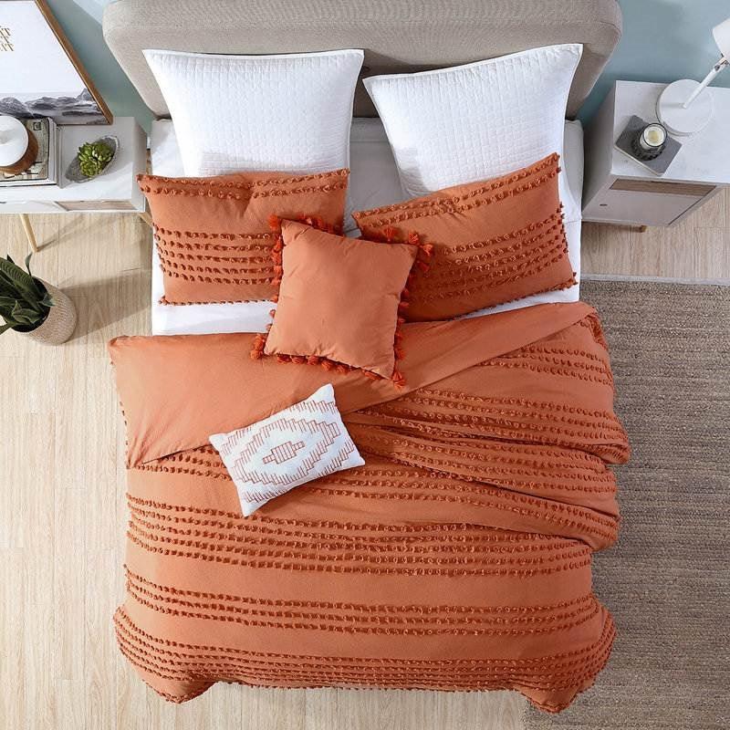 Full/Queen 5-Piece 100-Percent Cotton Clip Dot Comforter Set in Brick Orange - PRHOMZ