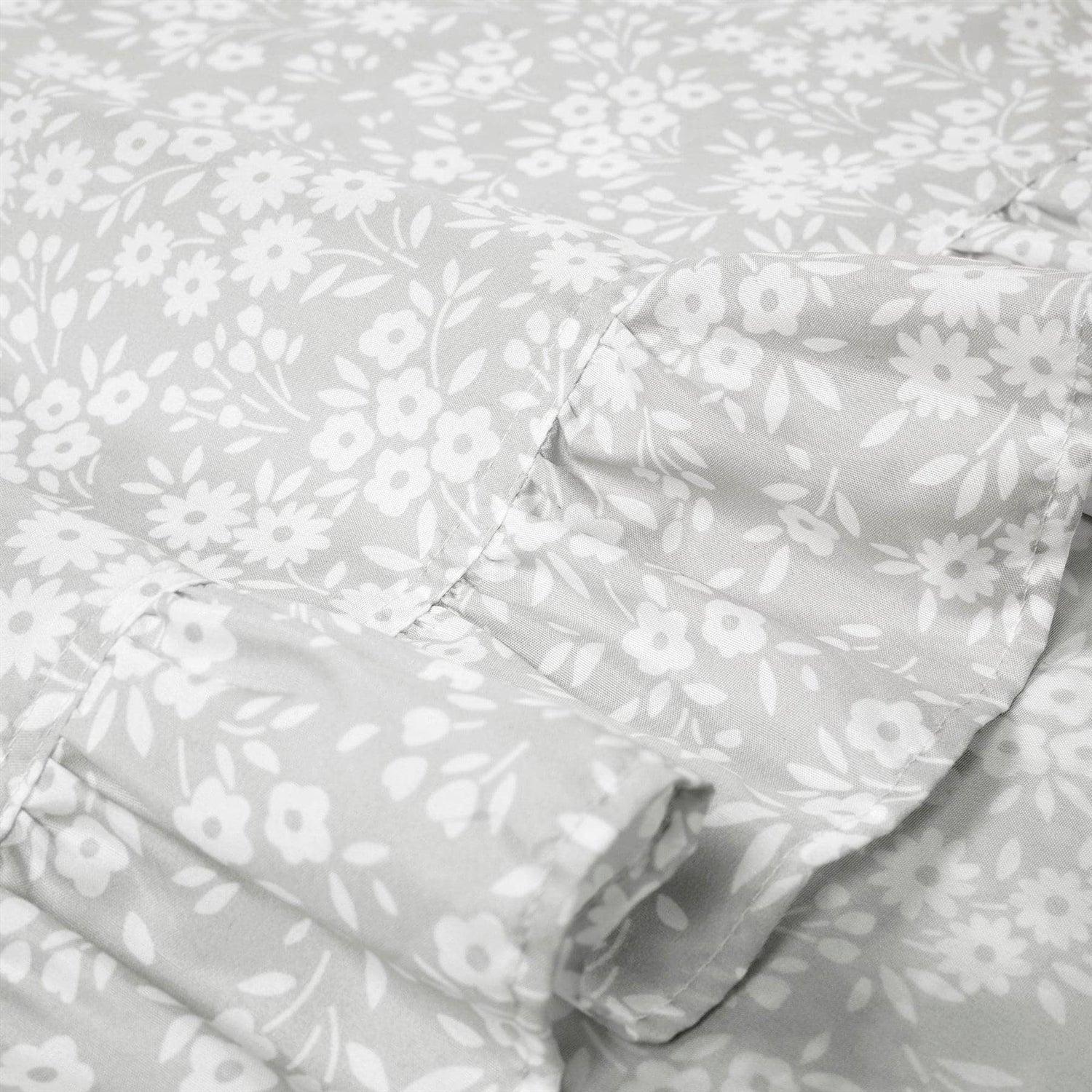 King size Grey Ruffle Floral Polyester 6 Piece Sheet Set - PRHOMZ