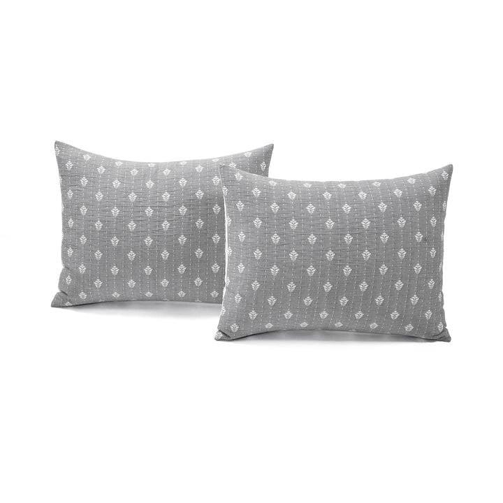 King size 3-Piece Reversible Cotton Yarn Woven Quilt Set in Grey and White - PRHOMZ