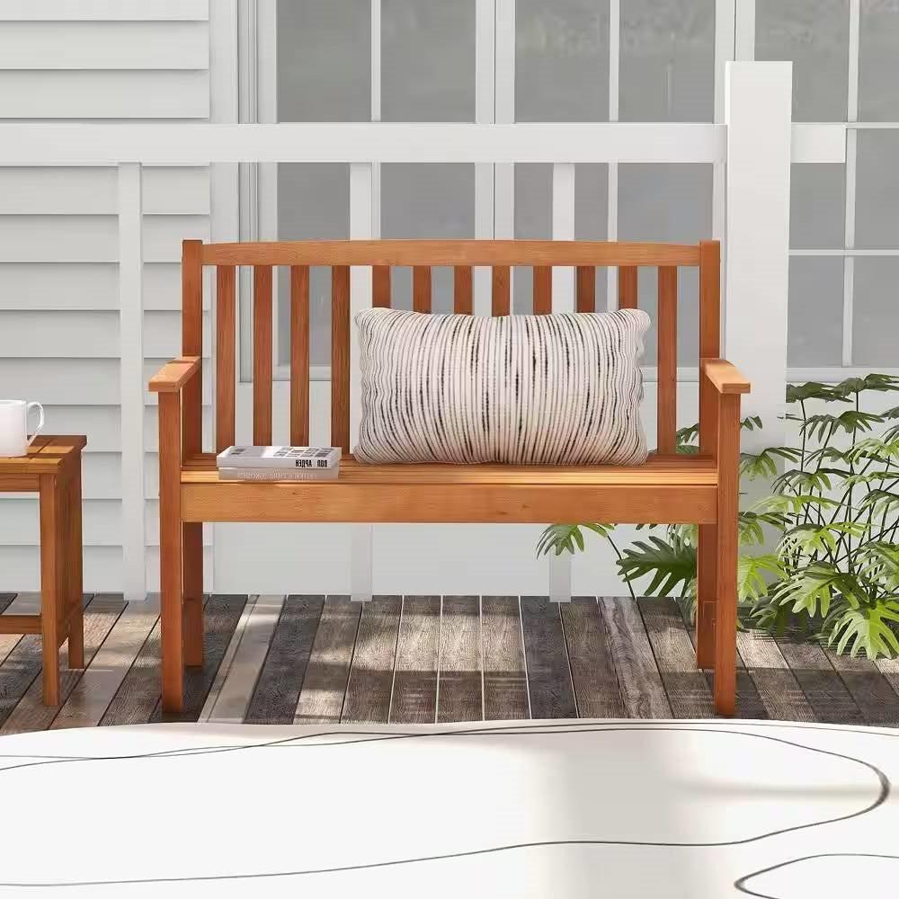 Solid Wood 4-Ft. Outdoor Patio Garden Bench - 800 lbs. Weight Capacity - PRHOMZ