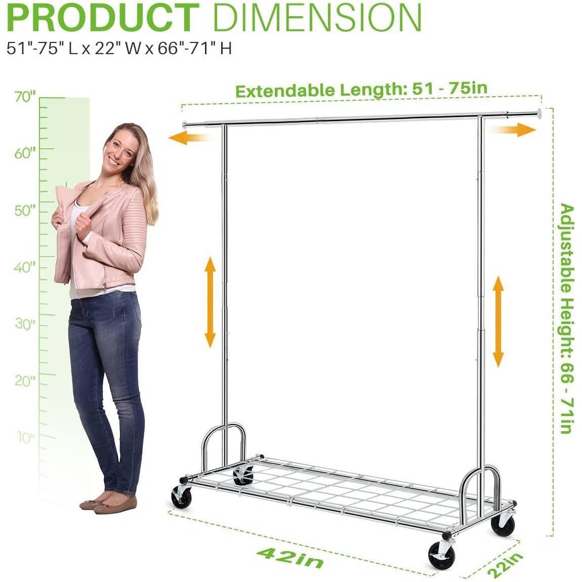 Heavy Duty Metal Clothing Garment Rack with Lockable Wheels - 450 lbs. Capacity - PRHOMZ