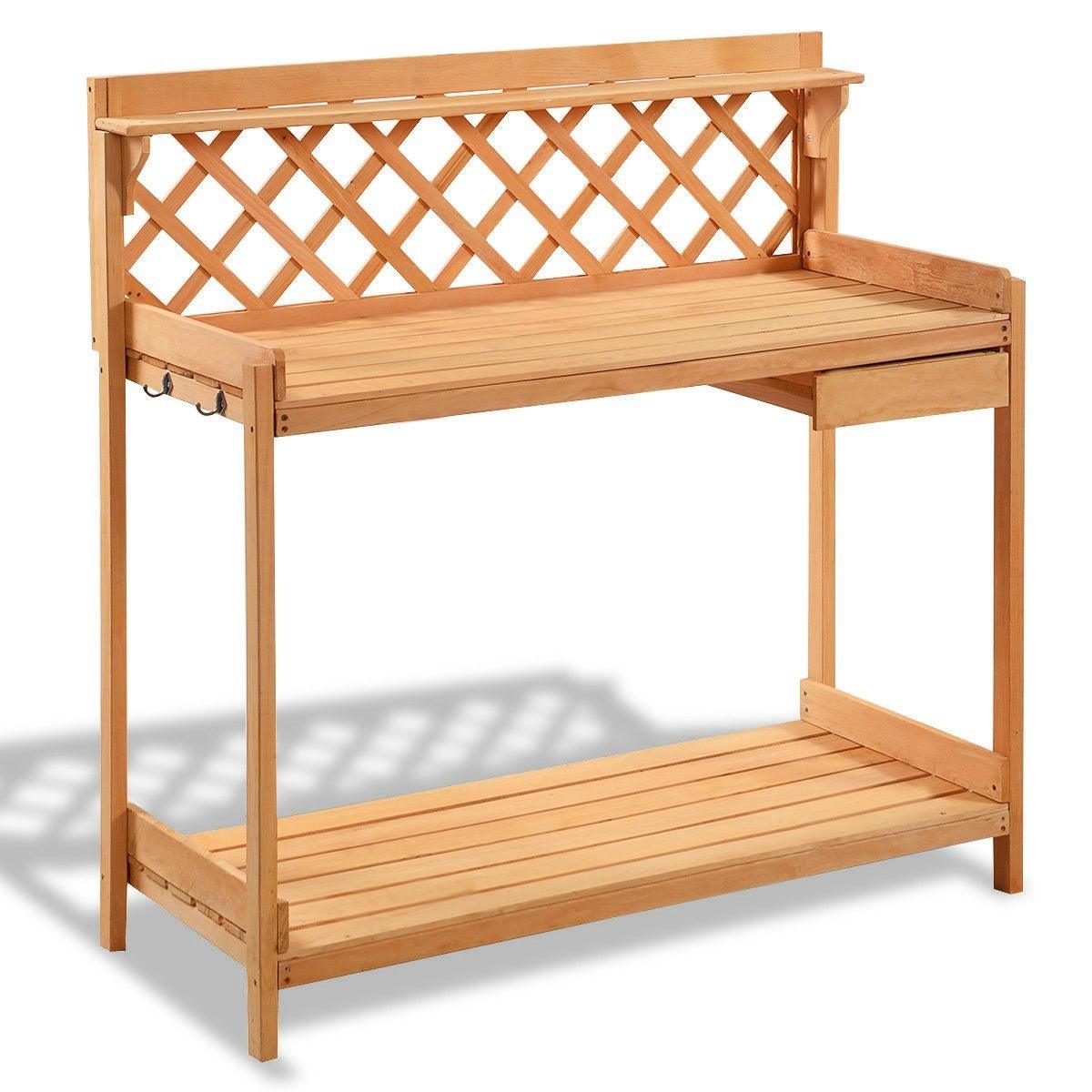 Outdoor Home Garden Wooden Potting Bench with Storage Drawer - PRHOMZ