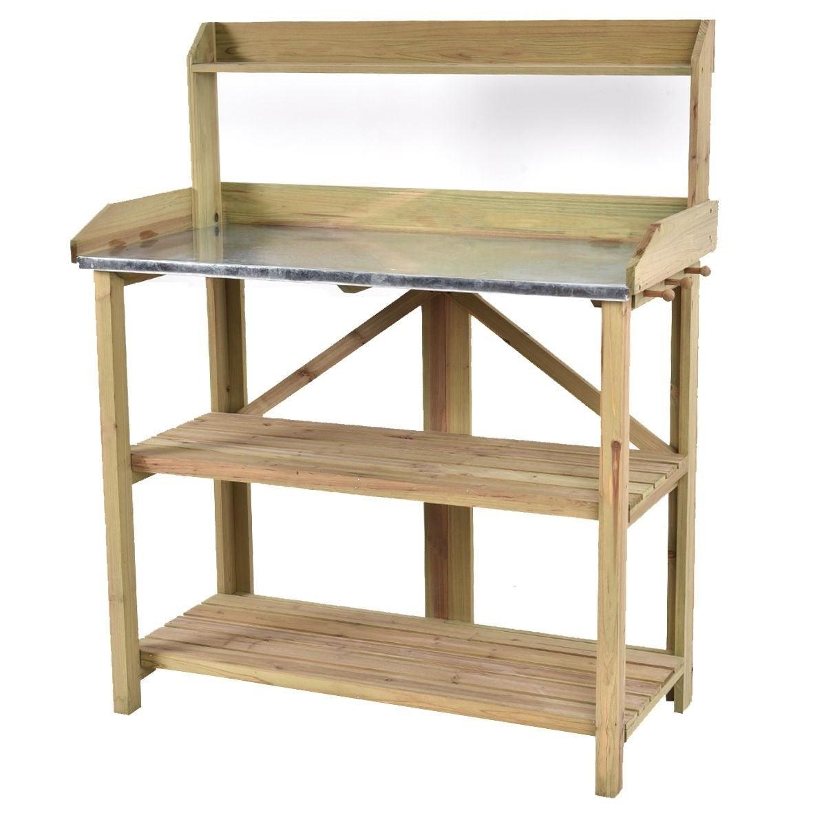 Outdoor Garden Workstation Potting Bench with Metal Top - PRHOMZ