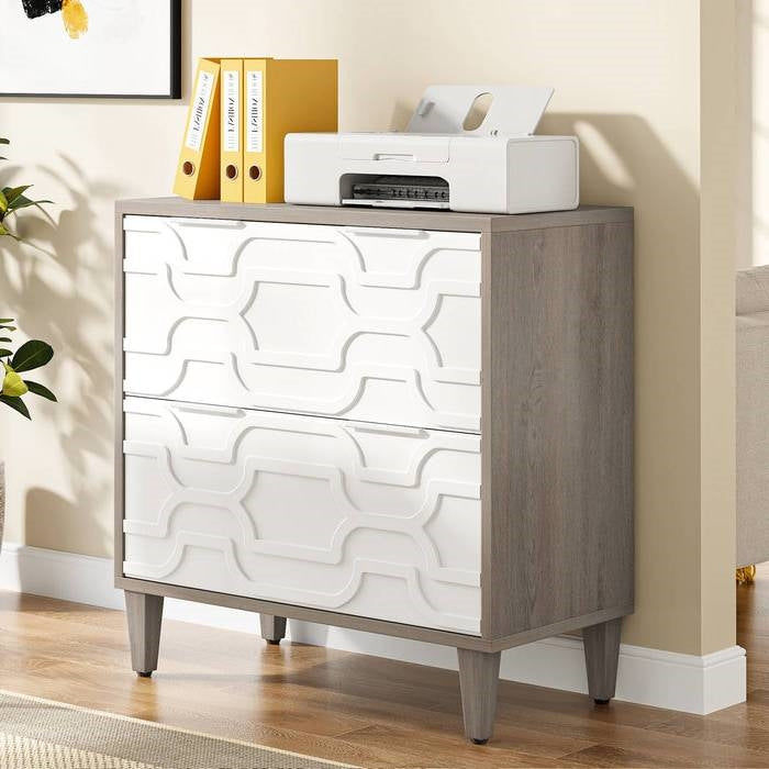 Modern Grey/White Wood 2 Drawer Filing Cabinet Printer Stand-2