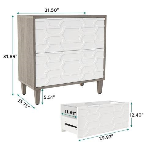 Modern Grey/White Wood 2 Drawer Filing Cabinet Printer Stand