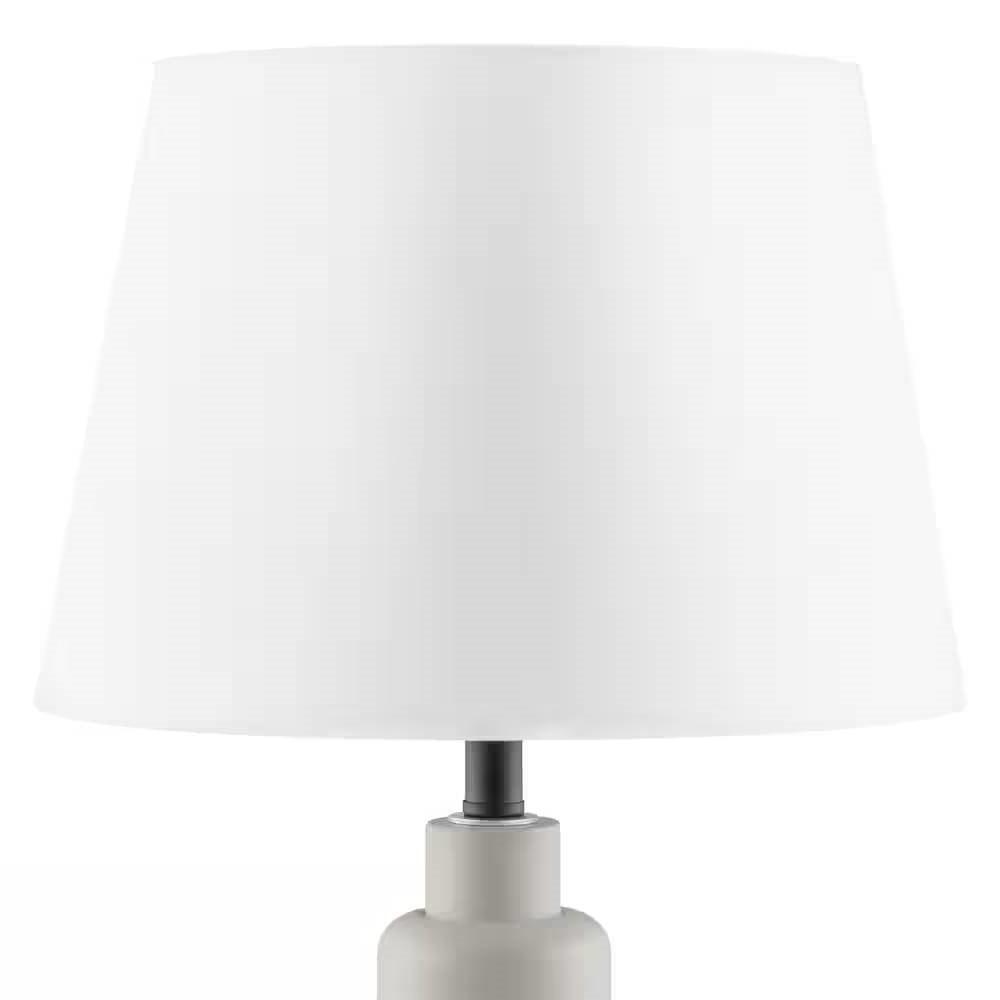 Small Grey Desk Light Table Lamp with White Fabric Shade for Bedside Nightstand - PRHOMZ