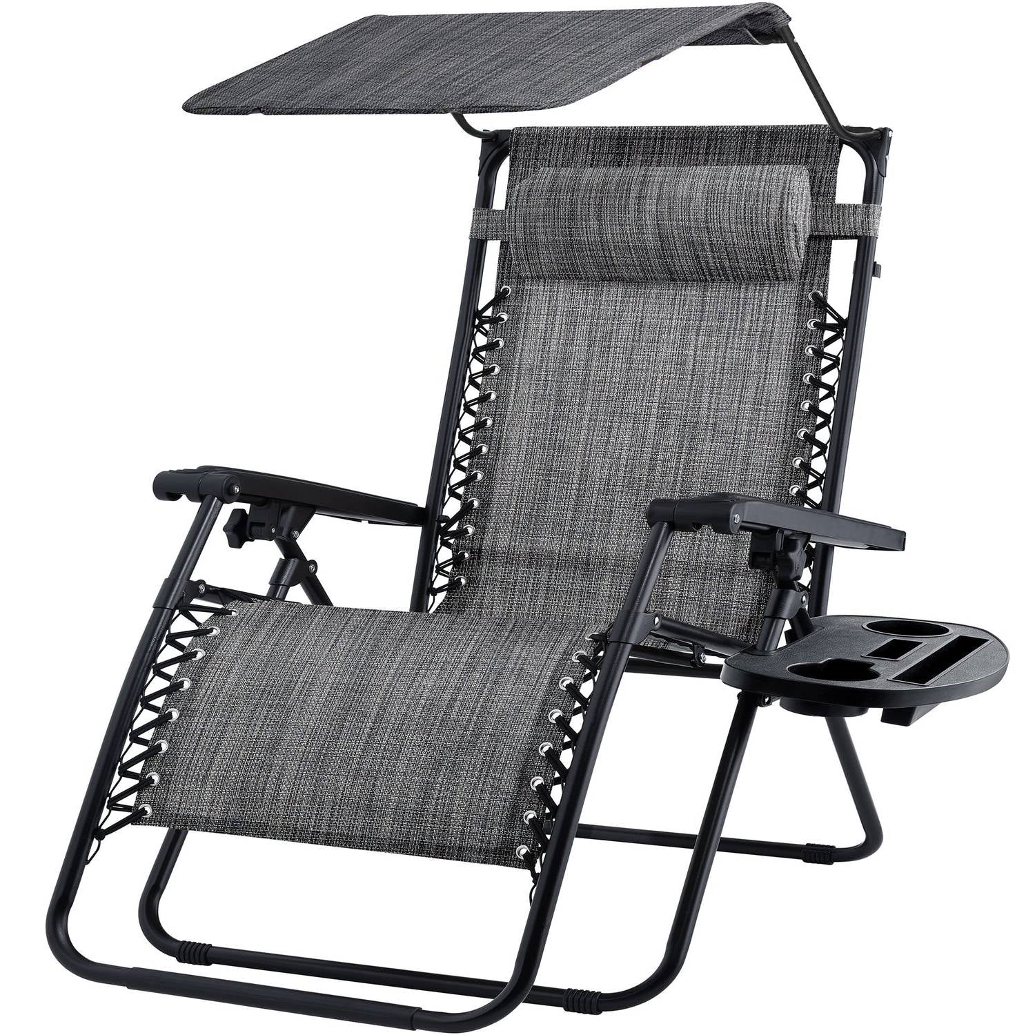 Grey Zero Gravity Folding Reclining Patio Lounge Chair with Canopy Sun Shade-0